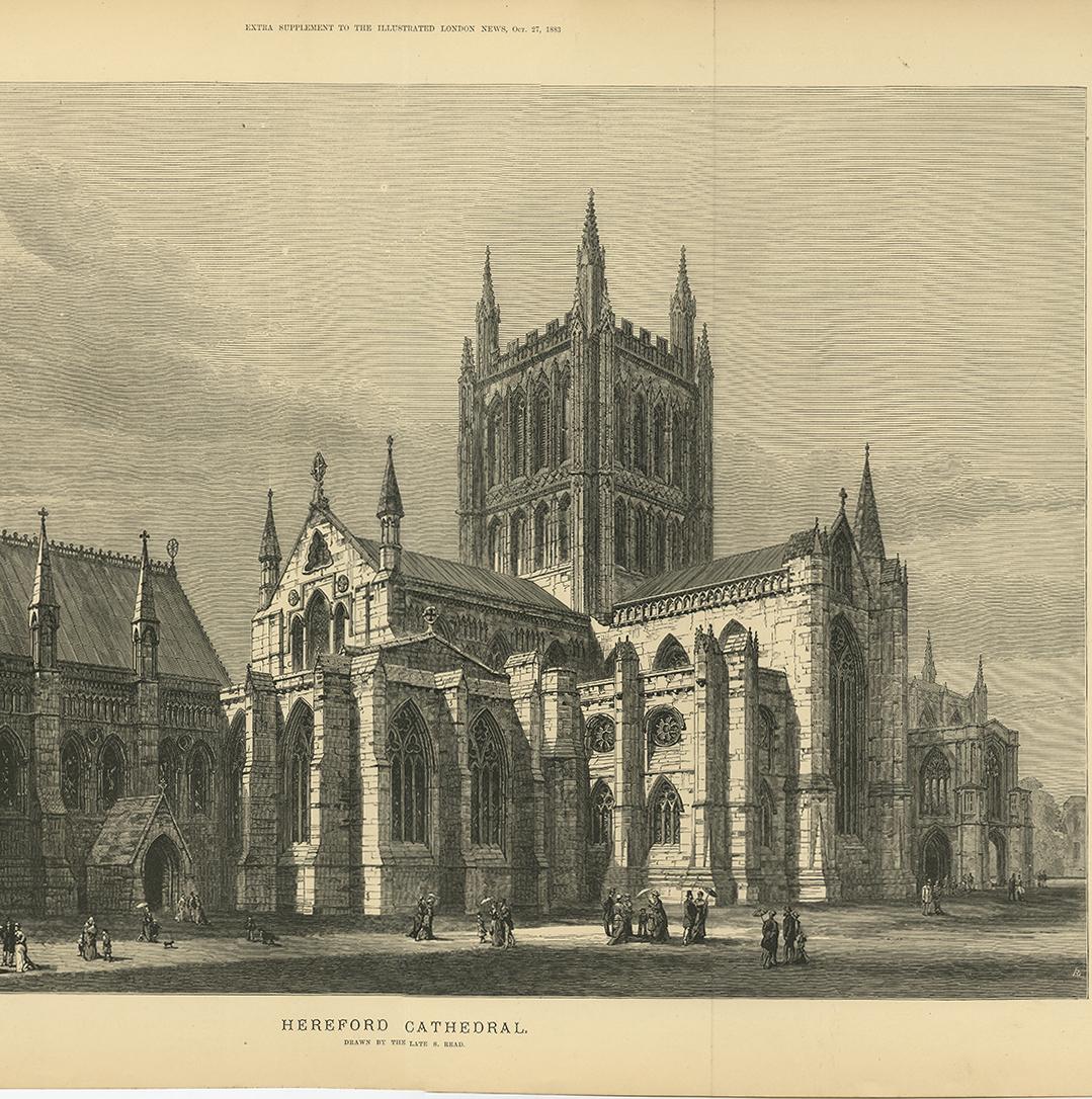 Antique Print of Hereford Cathedral from the Illustrated London News, 1883 In Good Condition For Sale In Langweer, NL