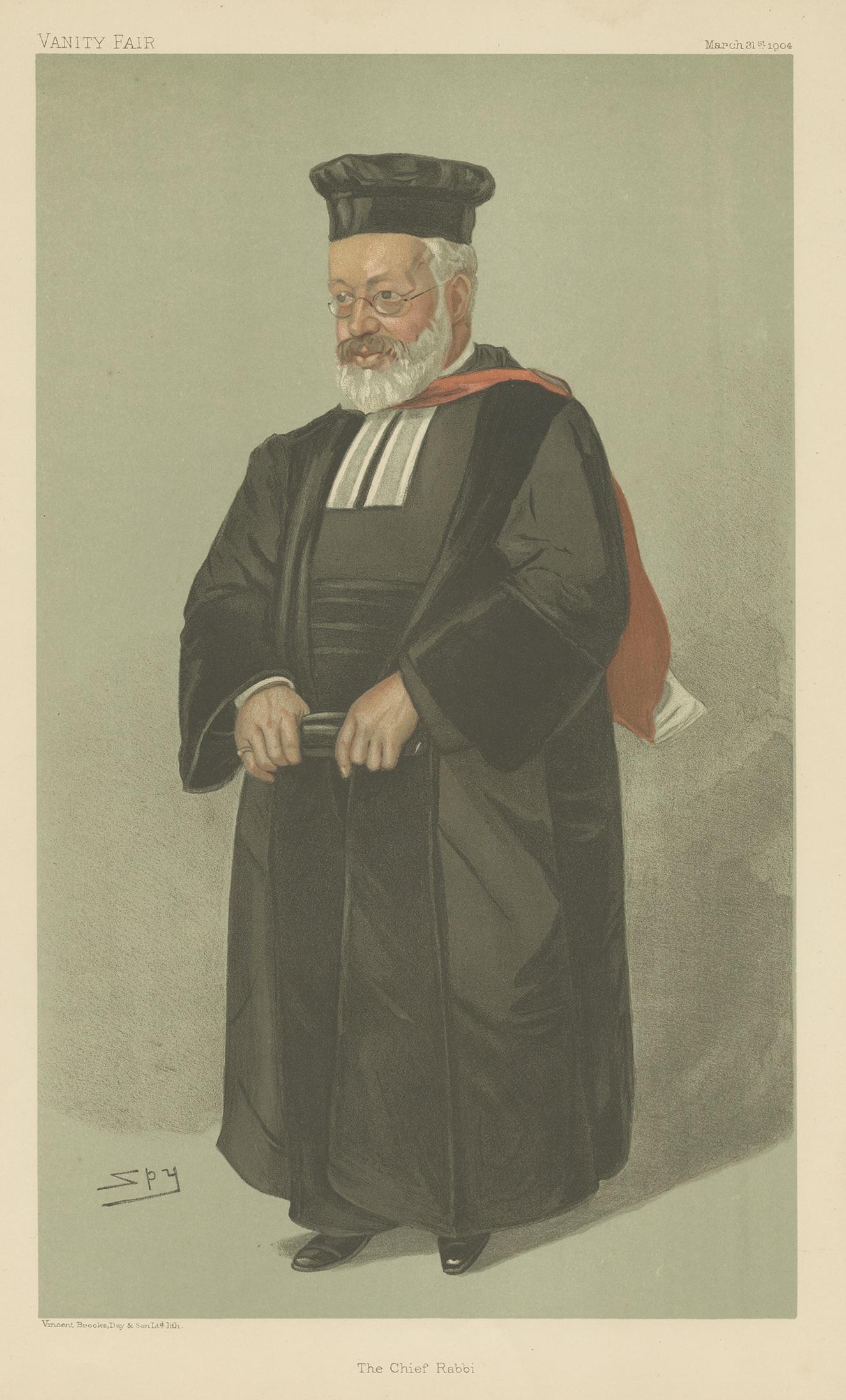 Antique print titled 'The Chief Rabbi'. Hermann Adler was the Chief Rabbi of the British Empire from 1891 to 1911. This caricature print originates from the Vanity Fair of March 31, 1904.
