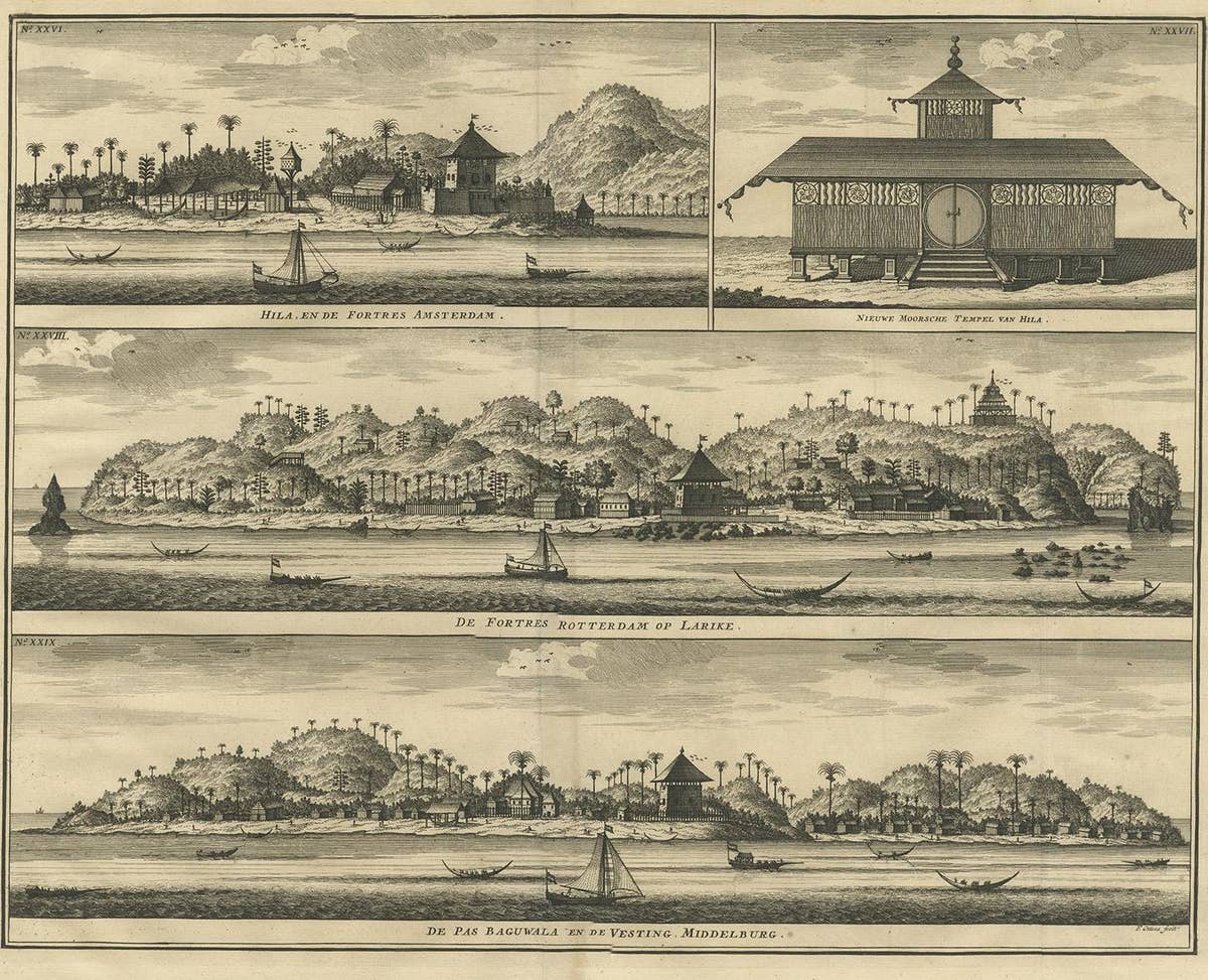 Antique Print of Hila and Fortresses by Valentijn '1726'