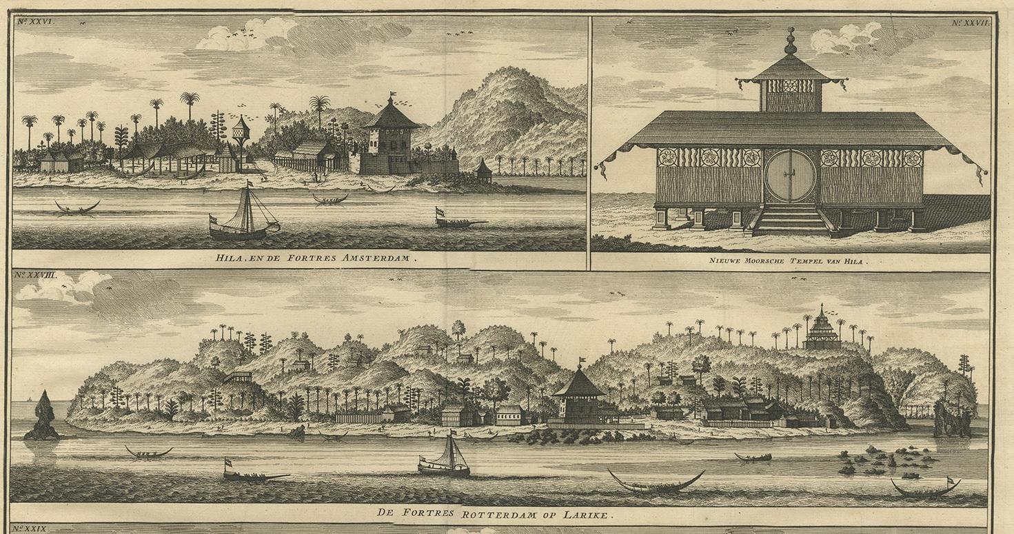 Antiker Druck von Hila und Fortresses von Valentijn '1726' (Niederländisch) im Angebot