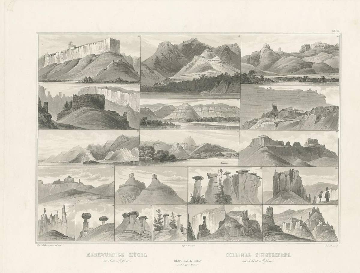 Antique Print of Hills on the Upper Missouri Made after Bodmer, circa 1840