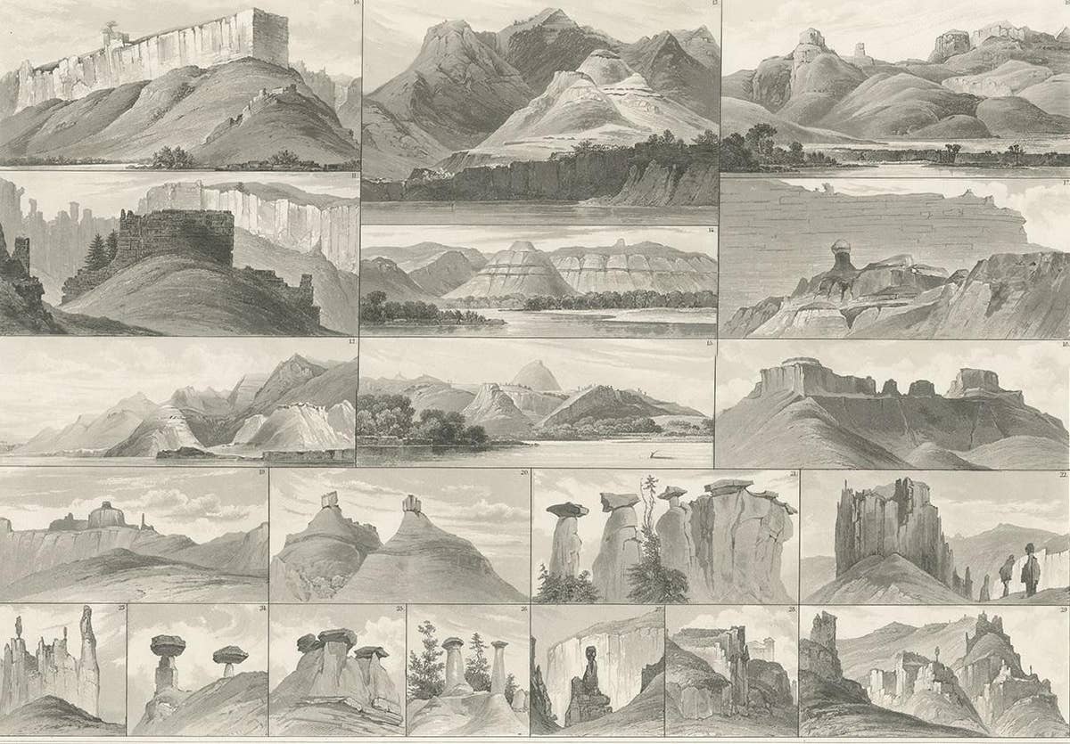 Antique Print of Hills on the Upper Missouri Made after Bodmer, circa 1840