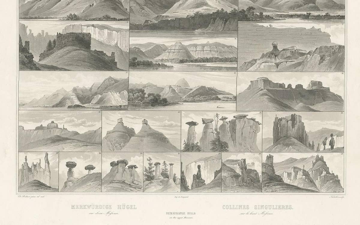Antique Print of Hills on the Upper Missouri Made after Bodmer, circa 1840