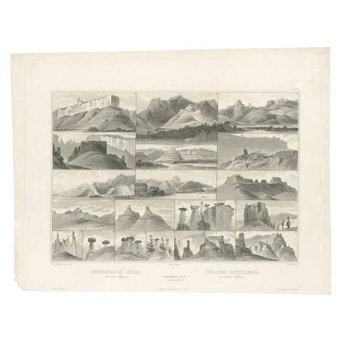 Antique Print of Hills on the Upper Missouri Made after Bodmer, circa 1840