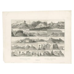 Impression ancienne de collines sur le Missouri supérieur réalisée d'après Bodmer:: vers 1840