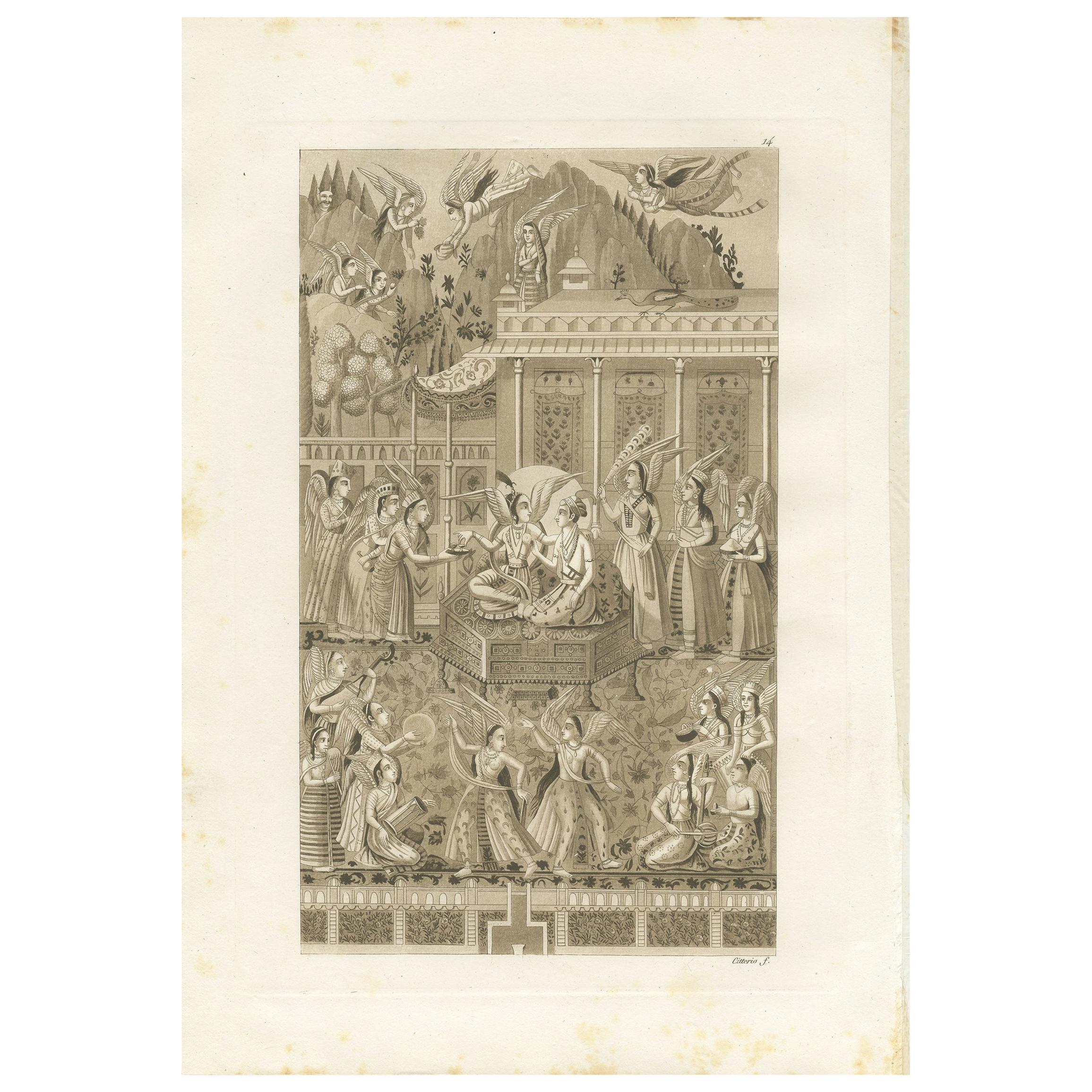 Antiker antiker Druck hinduistischer Götter von Ferrario '1831'