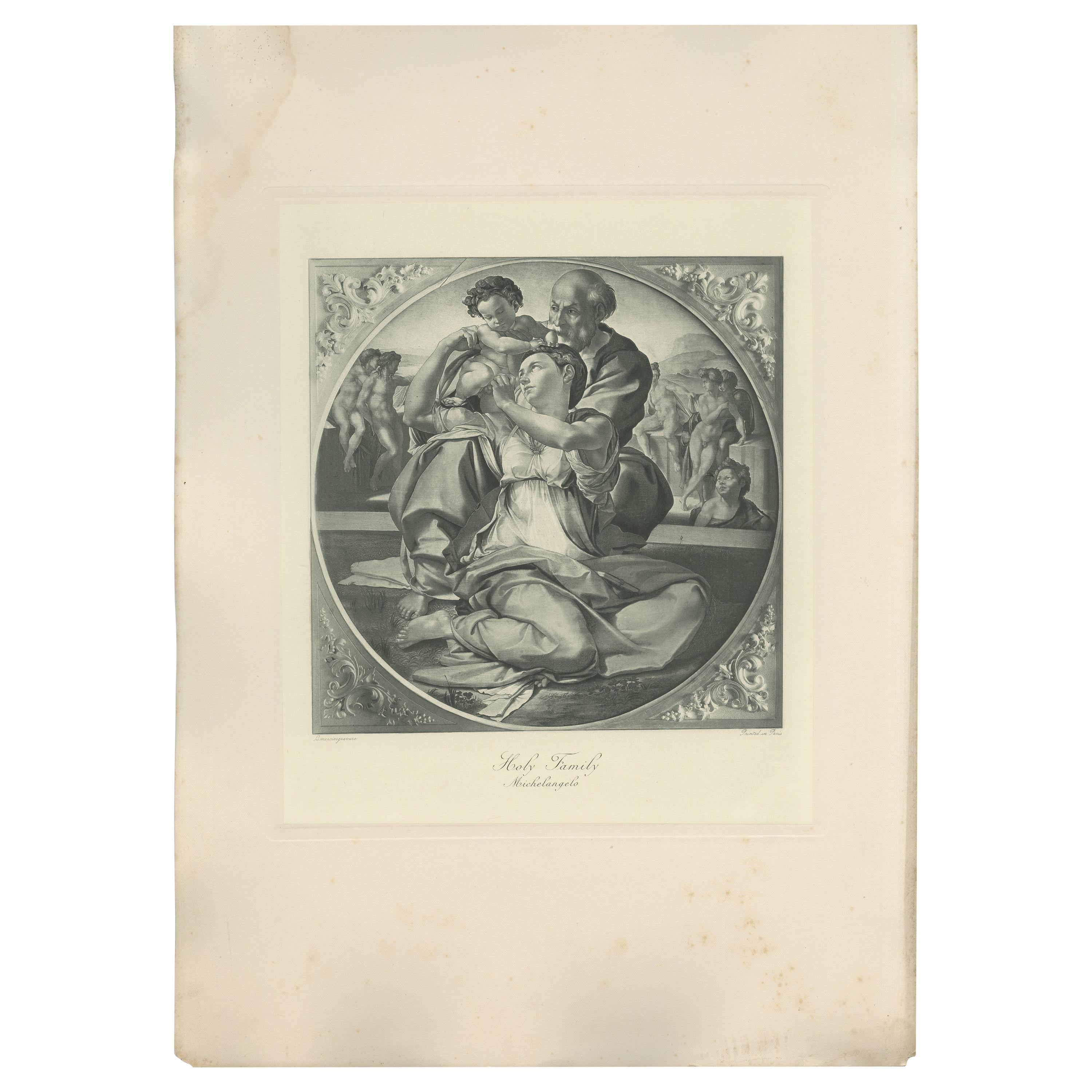 Antique Print of 'Holy Family' Made after Michelangelo 'c.1890' For Sale