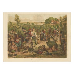 Grabado antiguo de Recolectores de lúpulo trabajando según A. Hunt, 'c.1880'