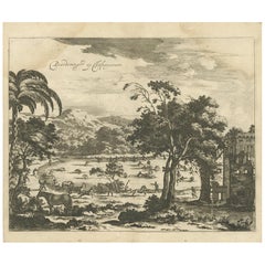 Antiker Druck eines Pferdecatchings in Ceylon/Sri Lanka von P. Baldaeus (1672)