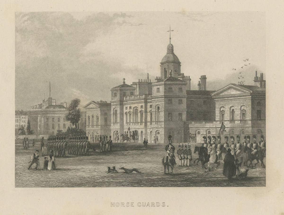 Antique Print of Horse Guards, Westminster, London, c.1840