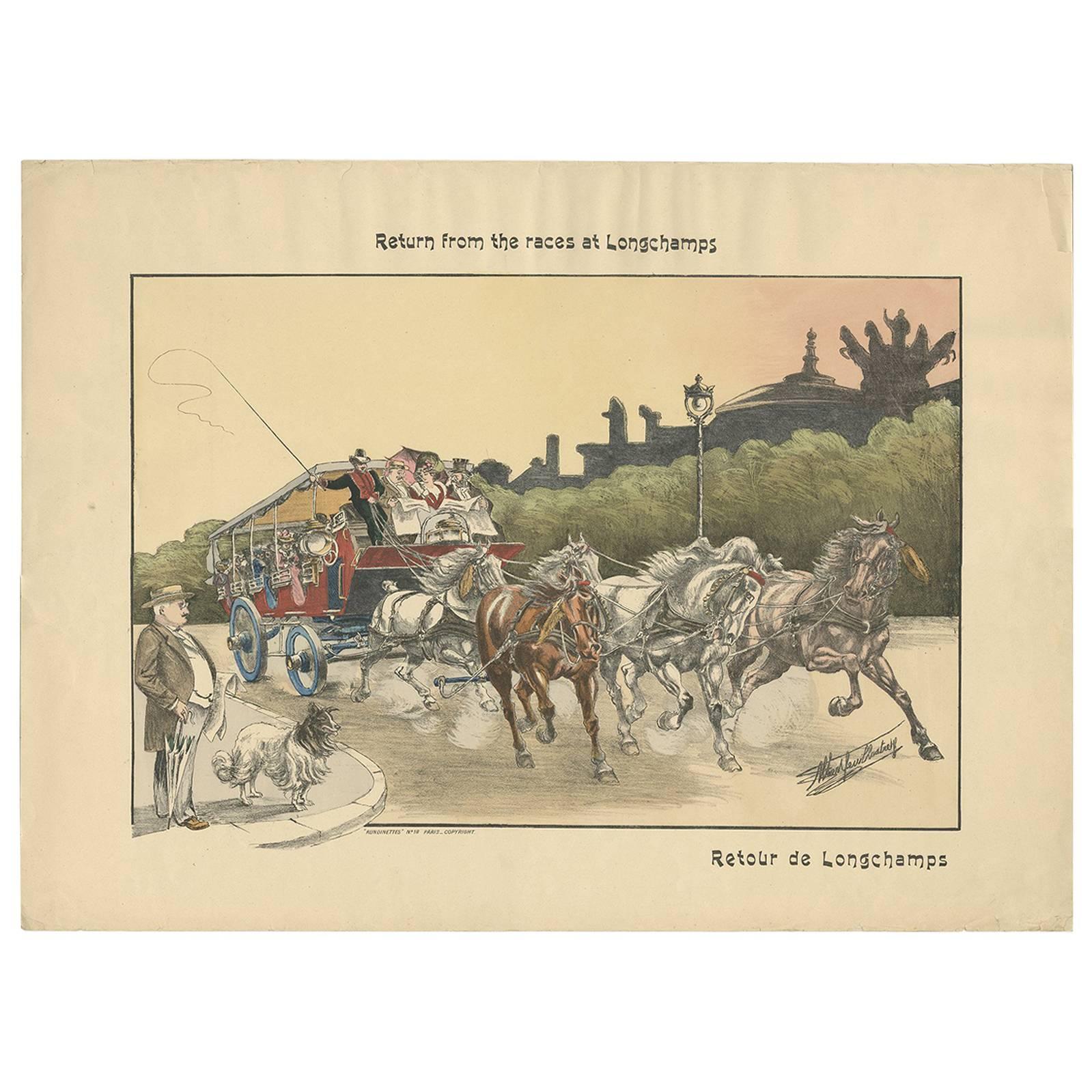 Antique Print of Horse Races, circa 1900