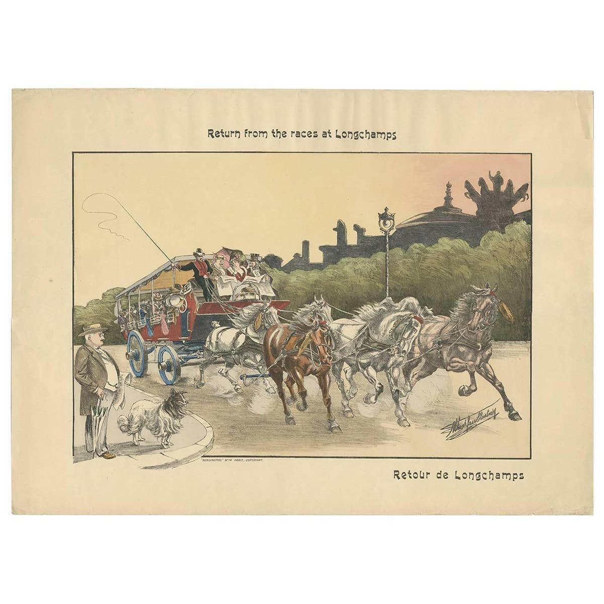 Antique Print of Horse Races, circa 1900