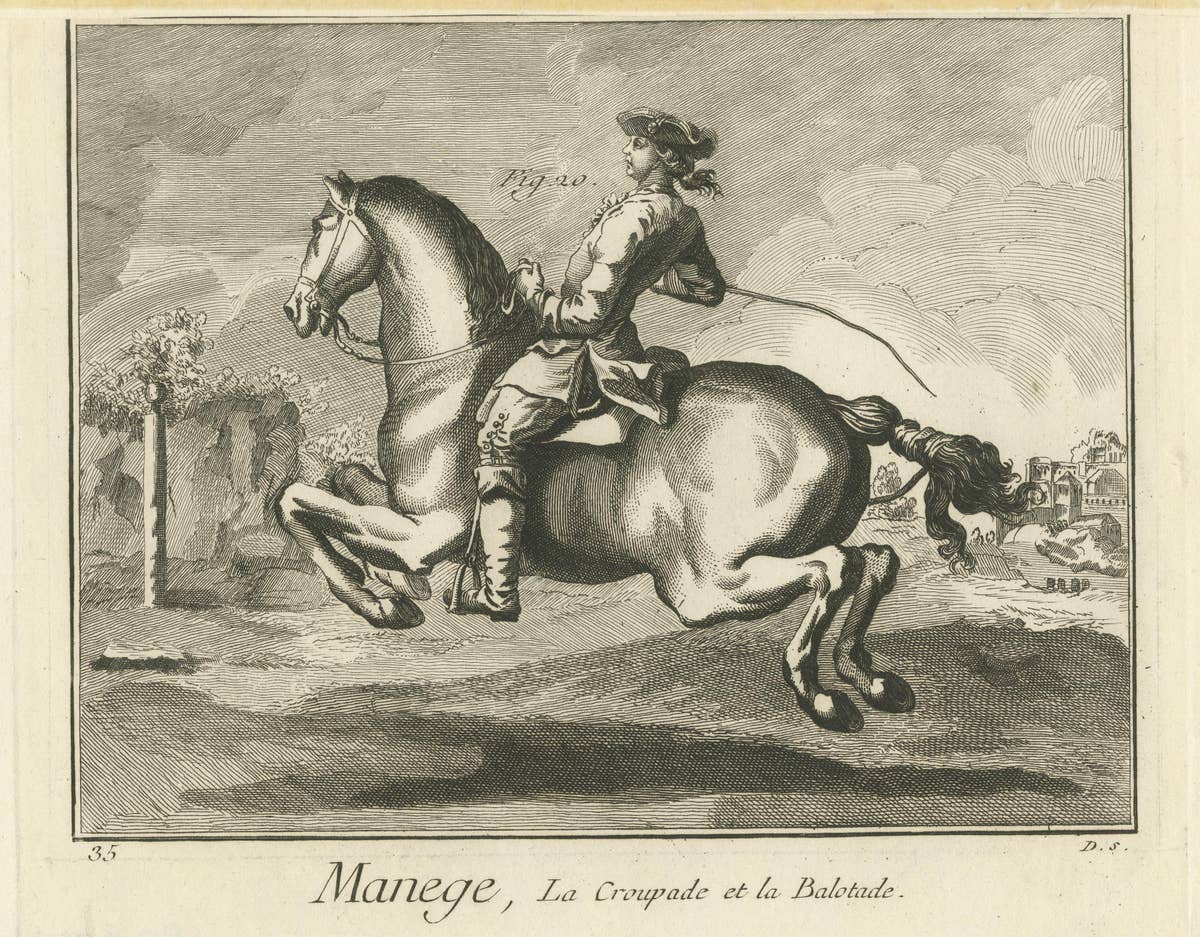 Antique Print of Horse Riding, Ballotade