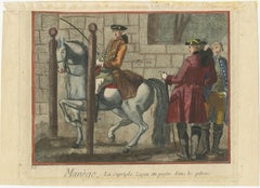 Impression ancienne de l'équitation : Piaffe Lesson entre les piliers