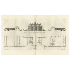 Stampa antica di Horseheath Hall nel Cambridgeshire, Inghilterra, 1725