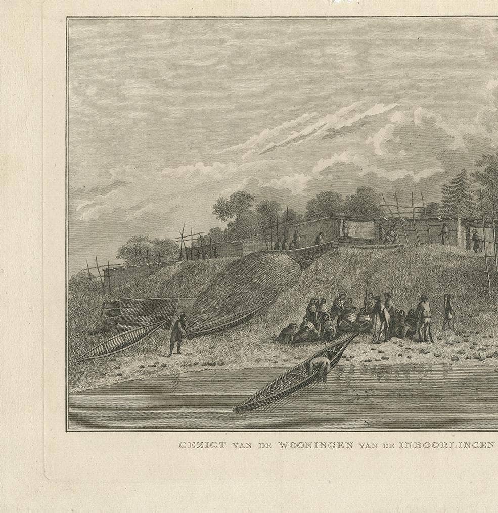 Antique Print of Houses in Nootka Channel by Cook, 1803