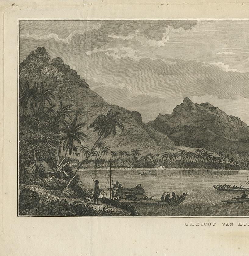 Néerlandais Impression ancienne de Huaheine II par Cook, 1803 en vente