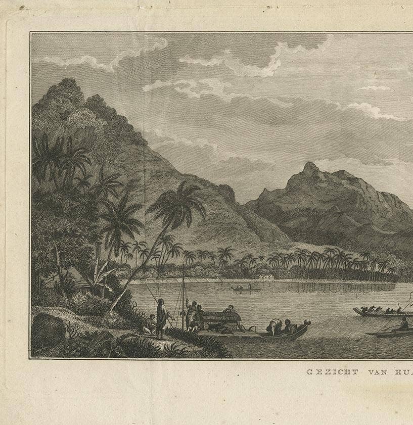 Antique Print of Huaheine II by Cook, 1803