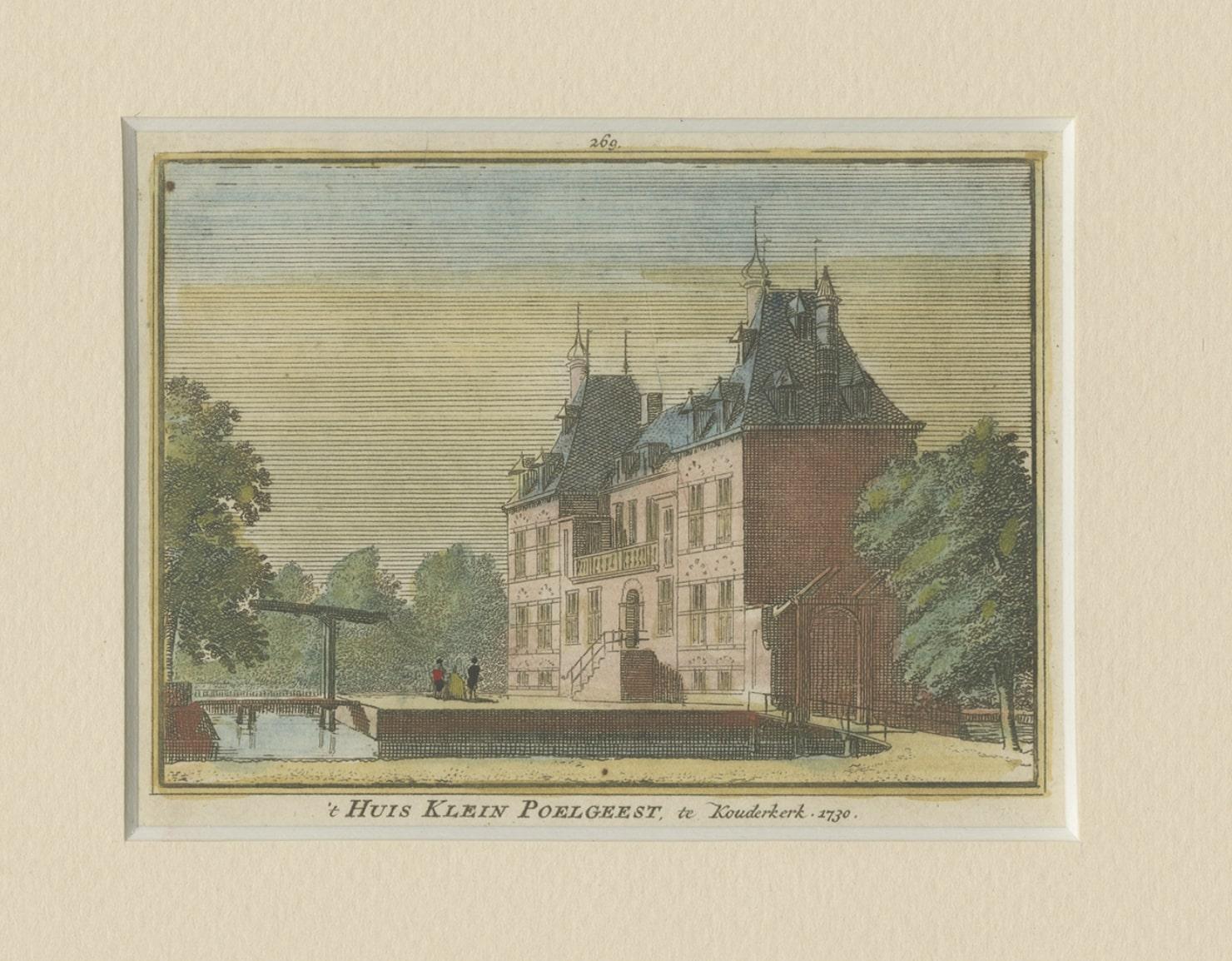 18th Century and Earlier Antique Print of 'Huis Klein Poelgeest' a Castle in Ridderkerk, Holland, c.1750 For Sale