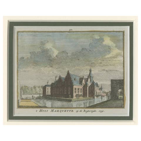 Antique Print of 'Huis Marquette', a Castle in Holland, c.1750