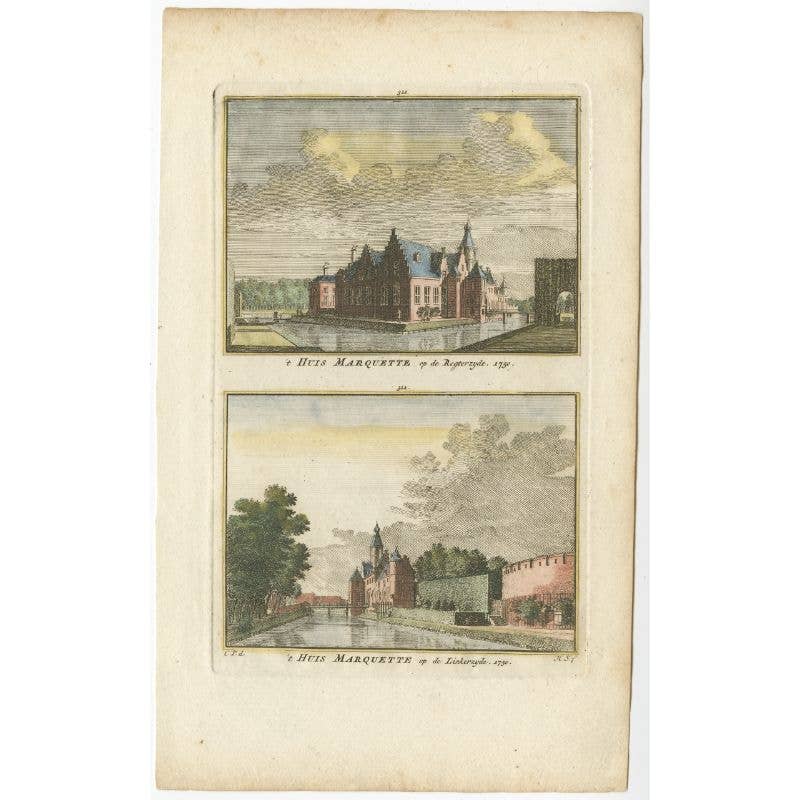 Antique Print of 'Huis Marquette' in Heemskerk, The Netherlands, c.1750