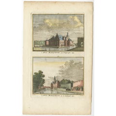 Antique Print of 'Huis Marquette' in Heemskerk, The Netherlands, c.1750