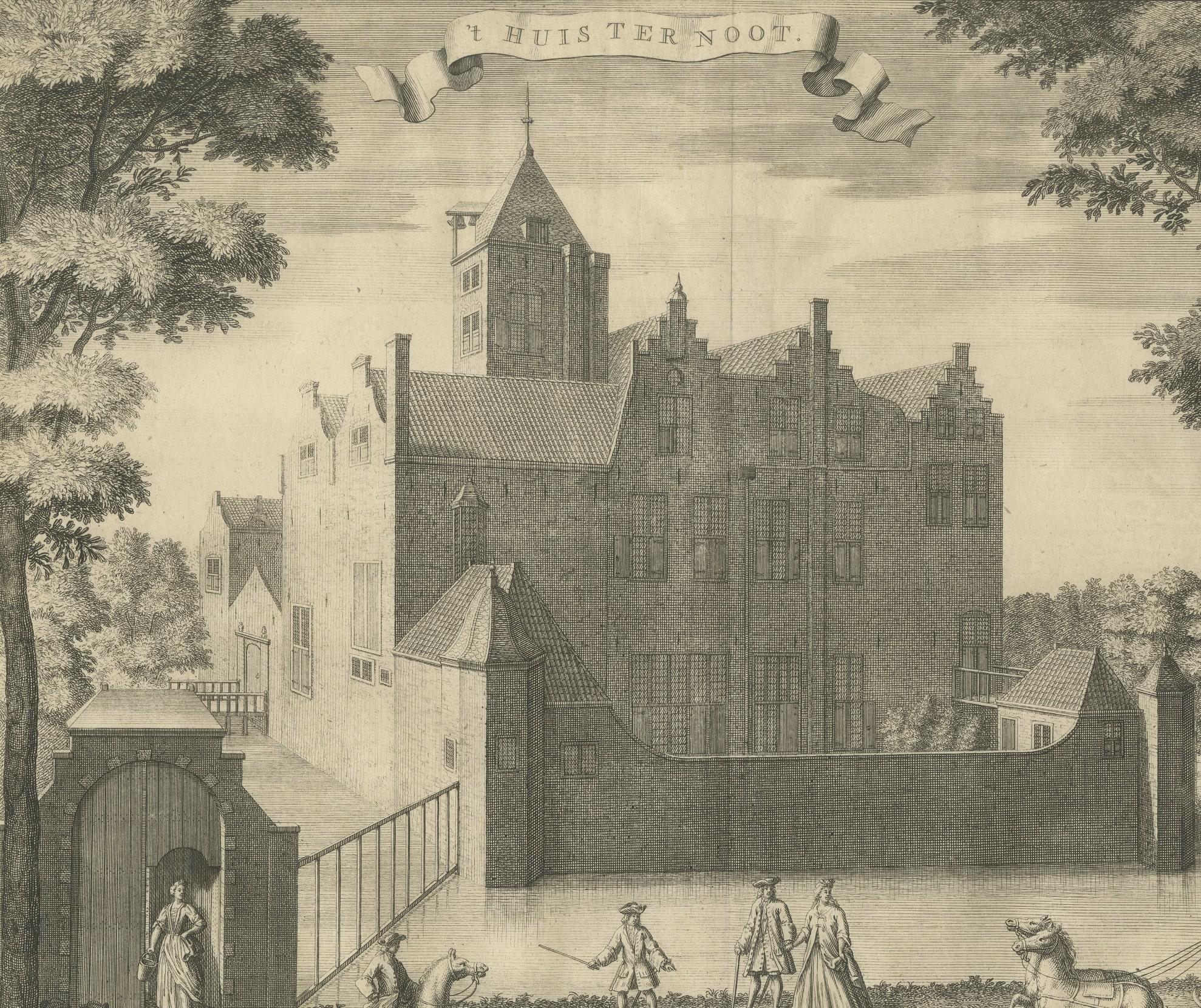 Engraved Antique Print of Huis Ter Noot, The Hague in The Netherlands For Sale