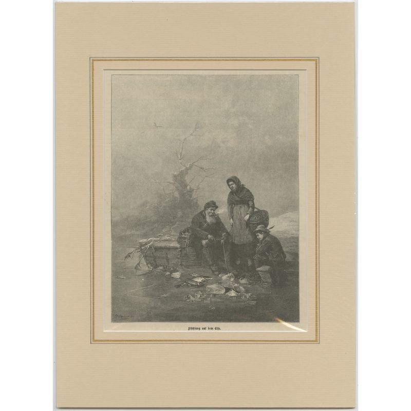 Antique print titled 'Fishfang auf dem Eise'. Original antique print of ice fishing. Published circa 1900.

Artists and Engravers: Anonymous.

Condition: Good, general age-related toning. Passepartout/matting included. Please study image