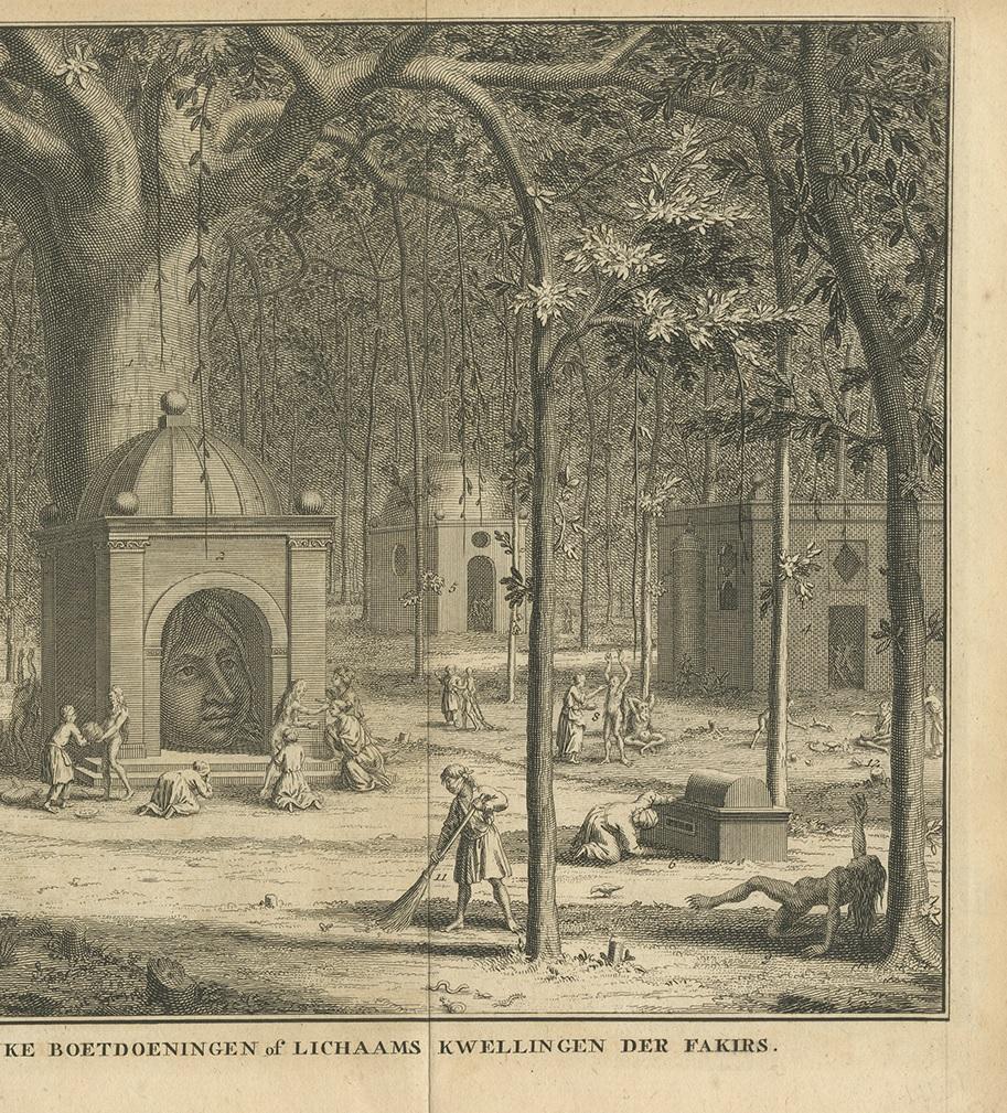 Impression ancienne de Pagodas indiennes par Tirion, 1731 Bon état - En vente à Langweer, NL