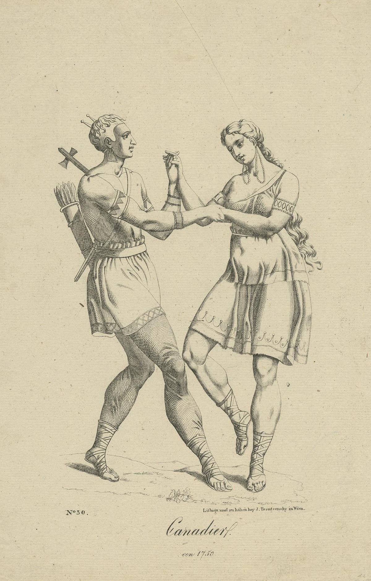 Antique Print of Indigenous Canadians by Trentsensky '1824'