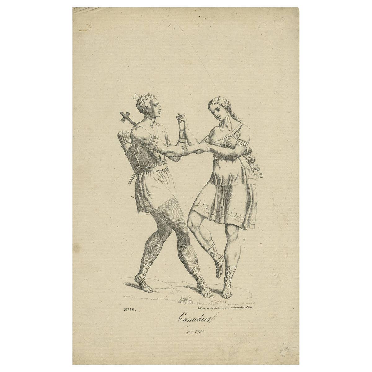 Antique Print of Indigenous Canadians by Trentsensky '1824'