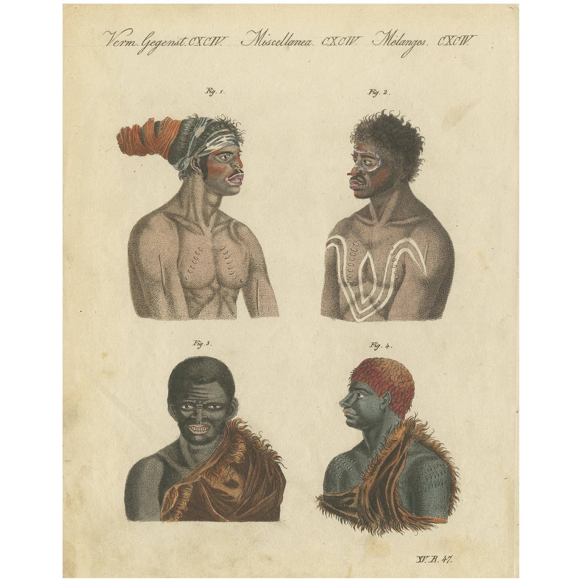 Antique Print of Aboriginals, Inhabitants of Australia, circa 1800