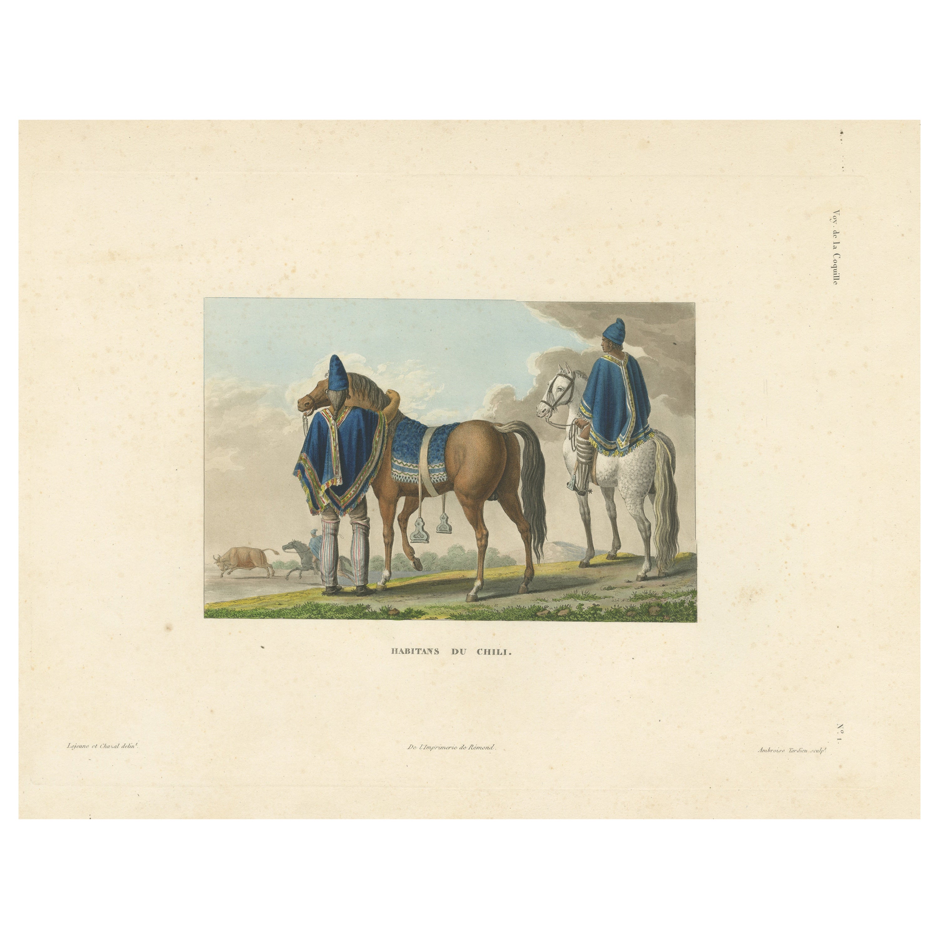 Antique Print of Inhabitants of Chile