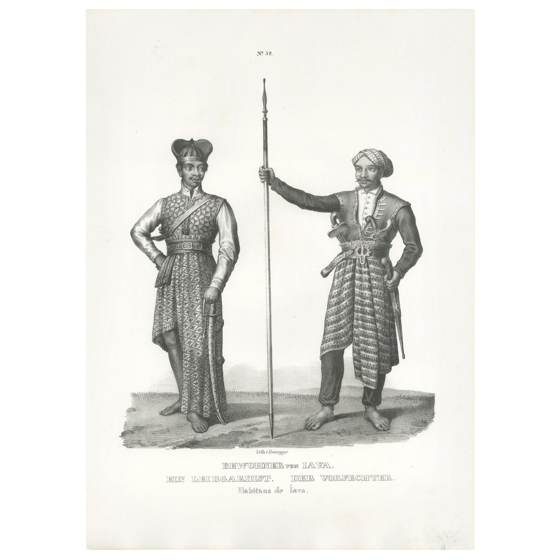 Antique Print of Inhabitants of Java (Indonesia) by Honegger (1845) For Sale