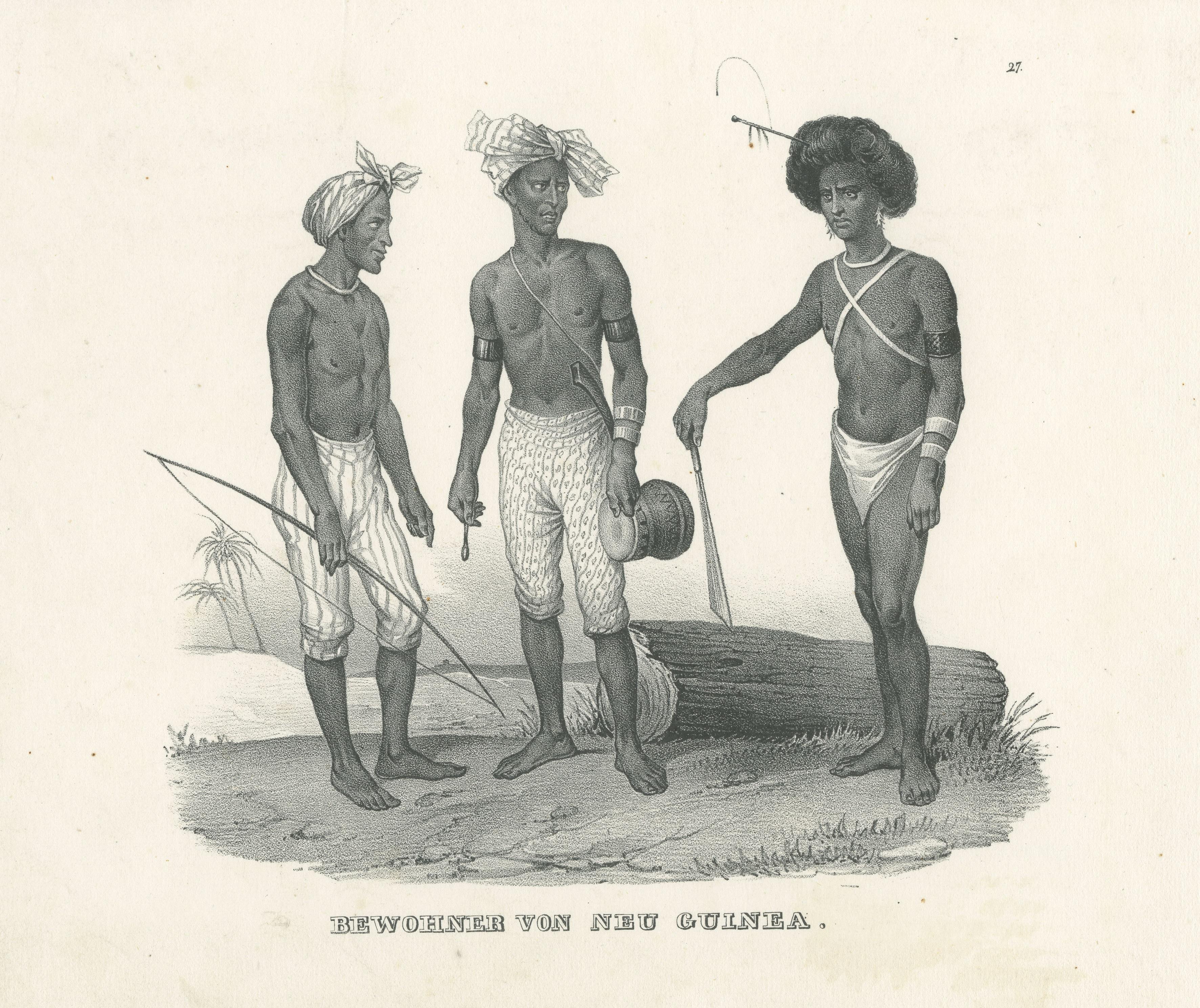 Antique Print of Inhabitants of New Guinea In Fair Condition For Sale In Langweer, NL