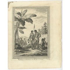 Antique Print of Inhabitants of St. John Island in the Caribbean, c.1750