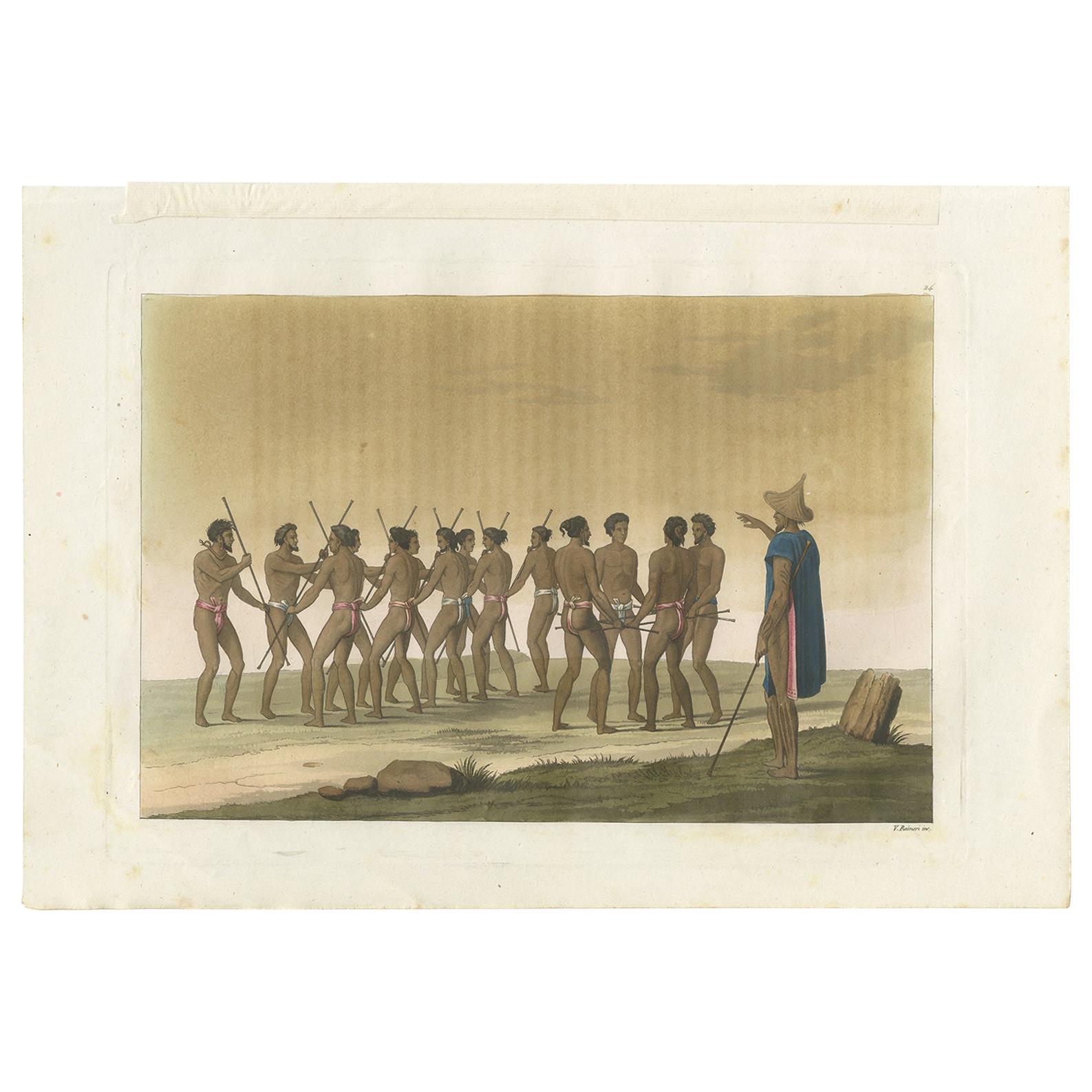 Antiker Druck der Bewohner der Caroline-Inseln von Ferrario '1831'