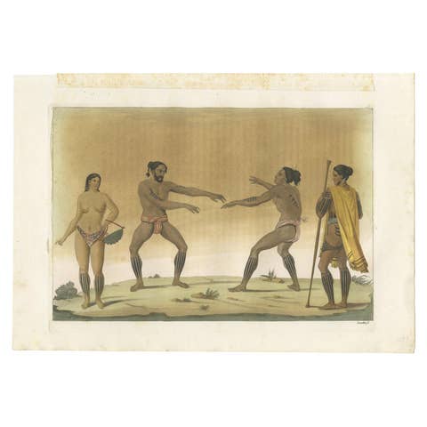 Antique Print of Inhabitants of the Caroline Islands on Guam by Ferrario '1831'