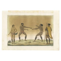 Grabado antiguo de Habitantes de las Islas Carolinas en Guam por Ferrario '1831'