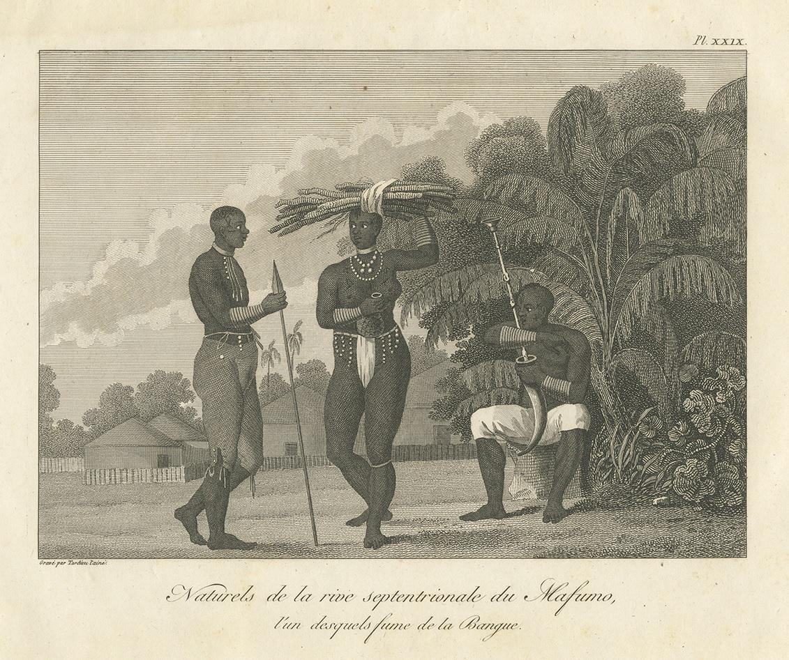 Antique Print of Inhabitants of the region of Mafumo River by Symes (1800) In Good Condition For Sale In Langweer, NL