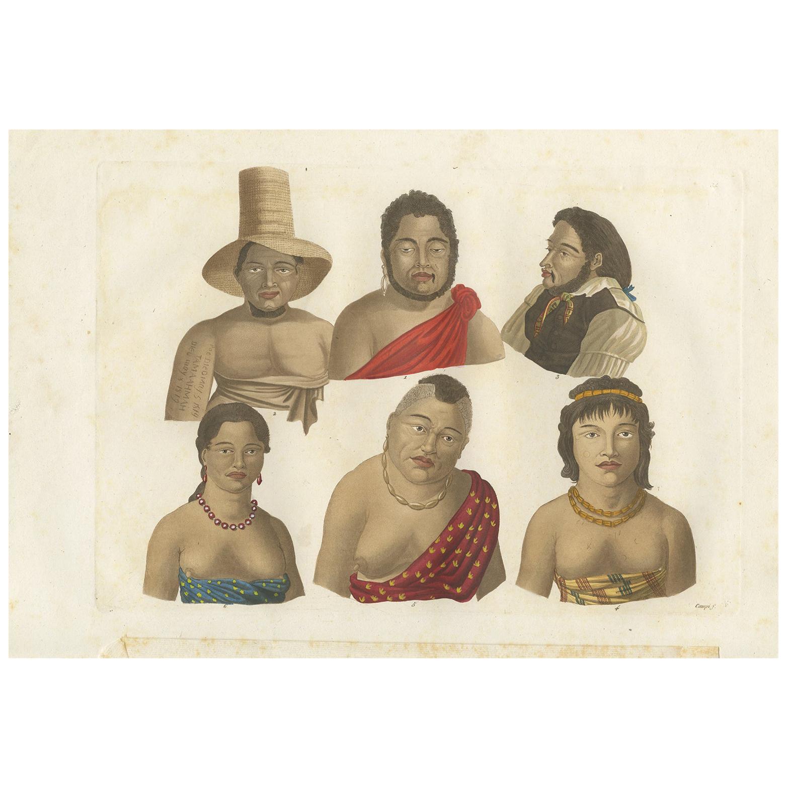Antique Print of Inhabitants of the Region of the Sandwich Islands by Ferrario For Sale