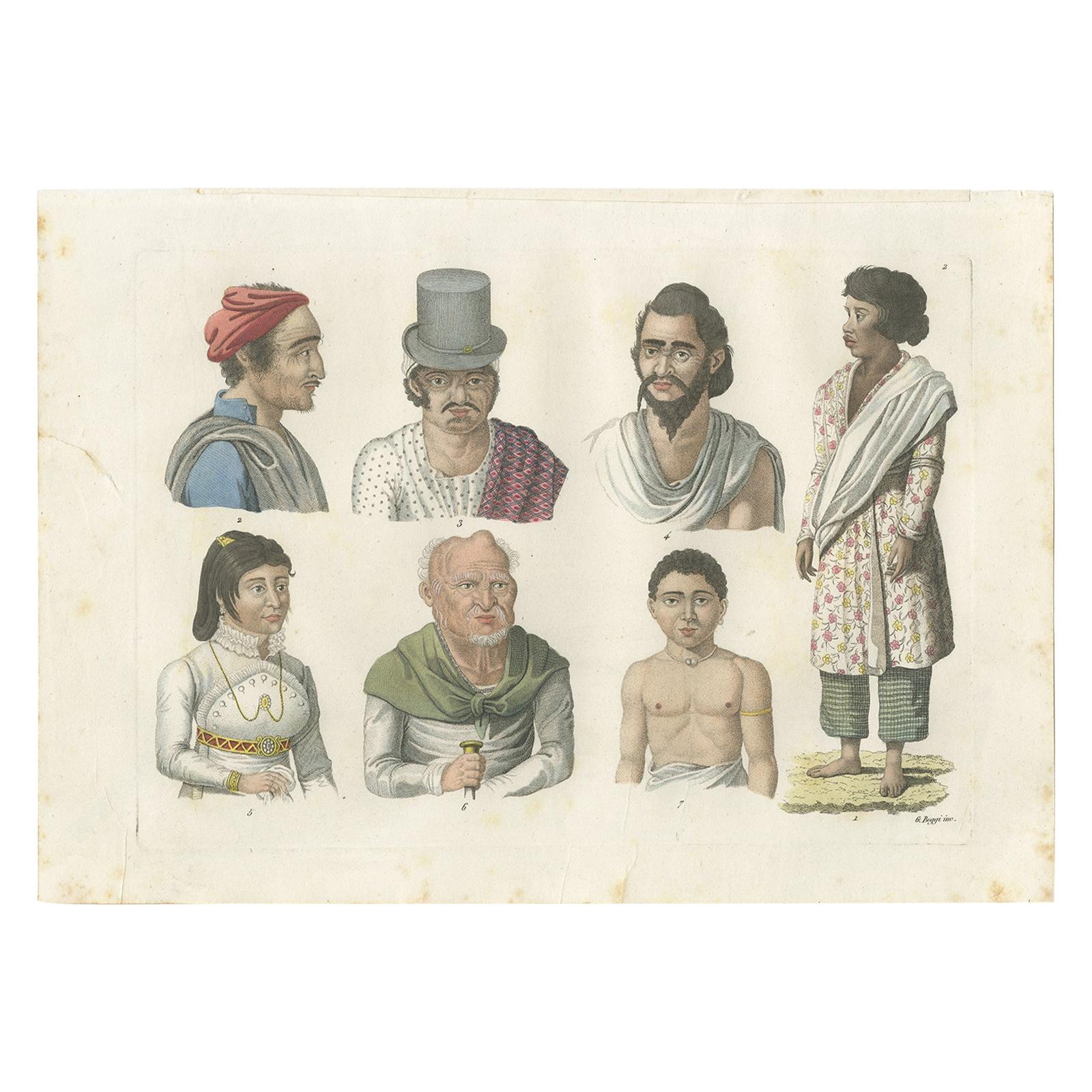 Antique Print of Inhabitants of Timor by Ferrario, '1831' For Sale