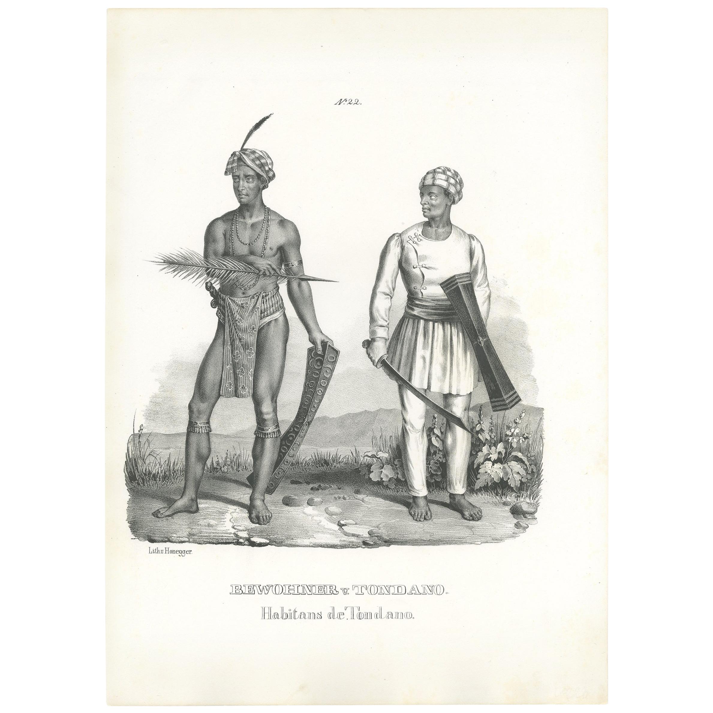 Antique Print of Inhabitants of Tondano 'Indonesia' by Honegger '1845' For Sale