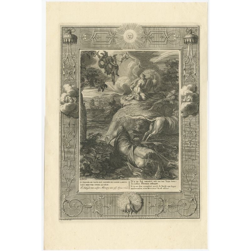 18th Century and Earlier Antique Print of Io Changing into a Cow; Mercury Cuts off Argus's Head, 1733 For Sale