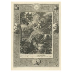 Antiker antiker Druck von Io, der sich in eine Kuh verwandelt; Mercury-Schliff von Argusskopf, 1733