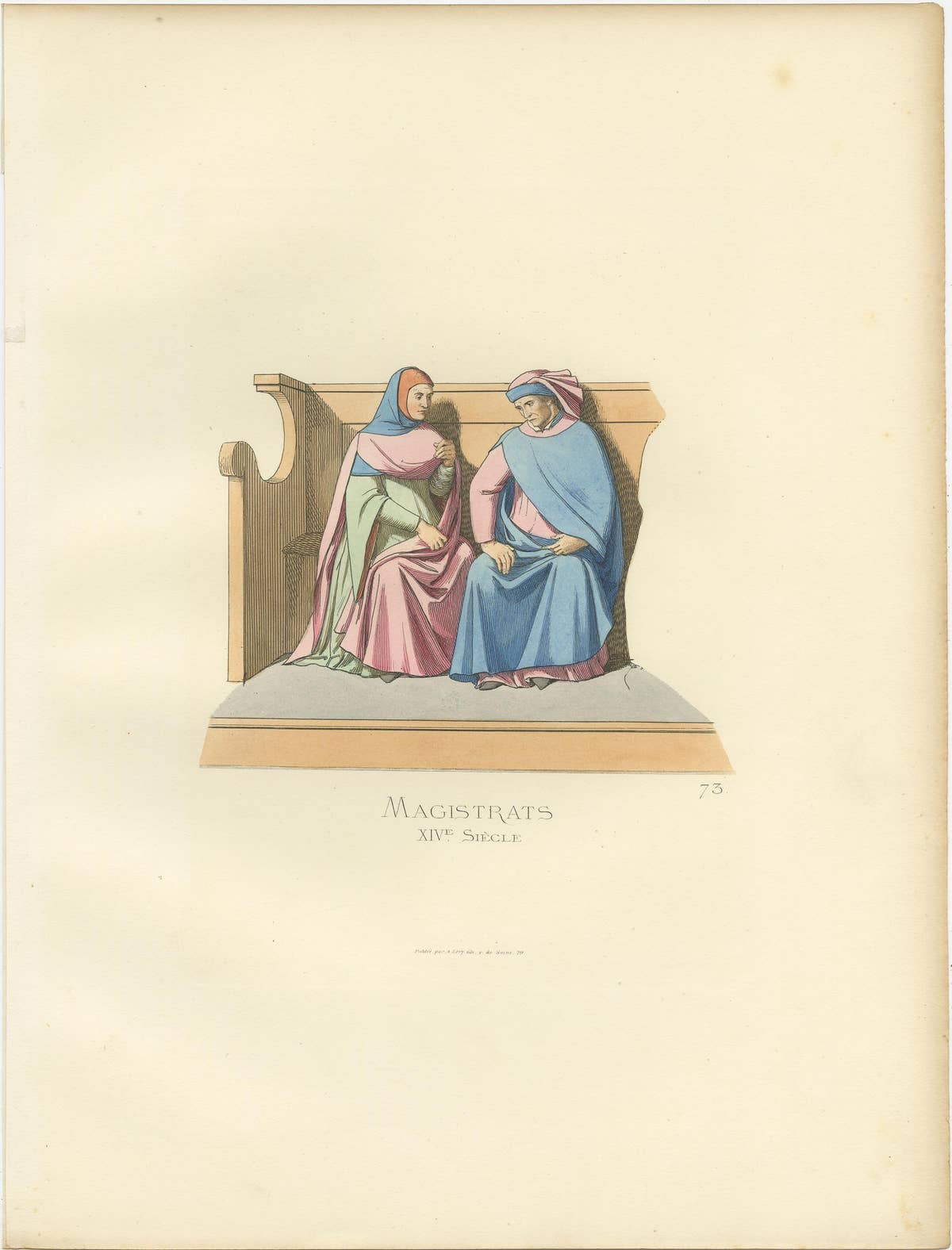 Antique Print of Italian Magistrates, 14th Century, by Bonnard, 1860