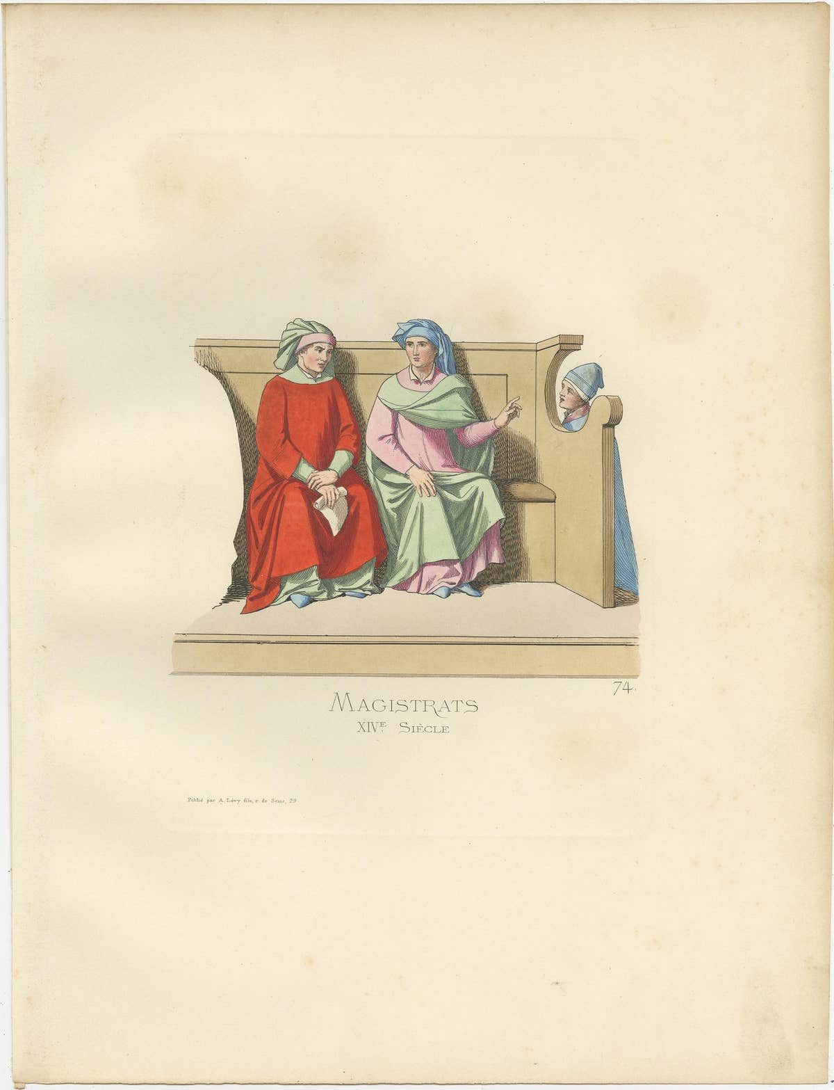 Antique Print of Italian Magistrates, 14th Century, by Bonnard, 1860