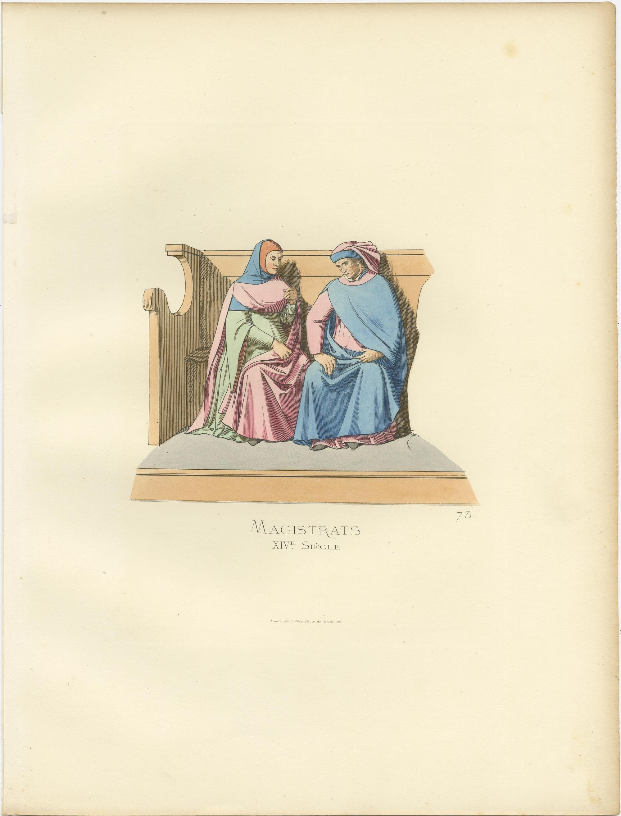 19th Century Antique Print of Italian Magistrates, 14th Century, by Bonnard, 1860 For Sale