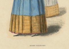 Antique Print of Italian Maidens in Traditional Attire, 1847