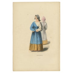 Impression ancienne de jeunes filles italiennes en tenue traditionnelle, 1847